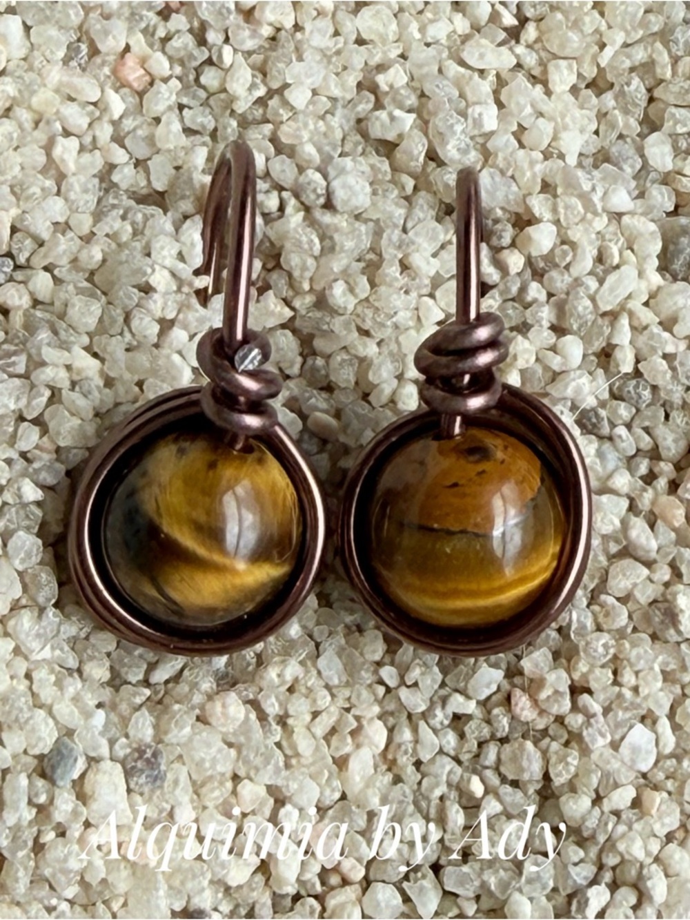 Alquimia Tiger Eye Copper Wire Drop Earrings - Gold & Brown